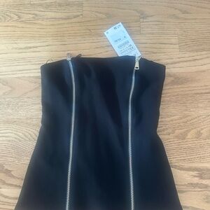 NWT- Zara Black strapless Top with Silver Zipper